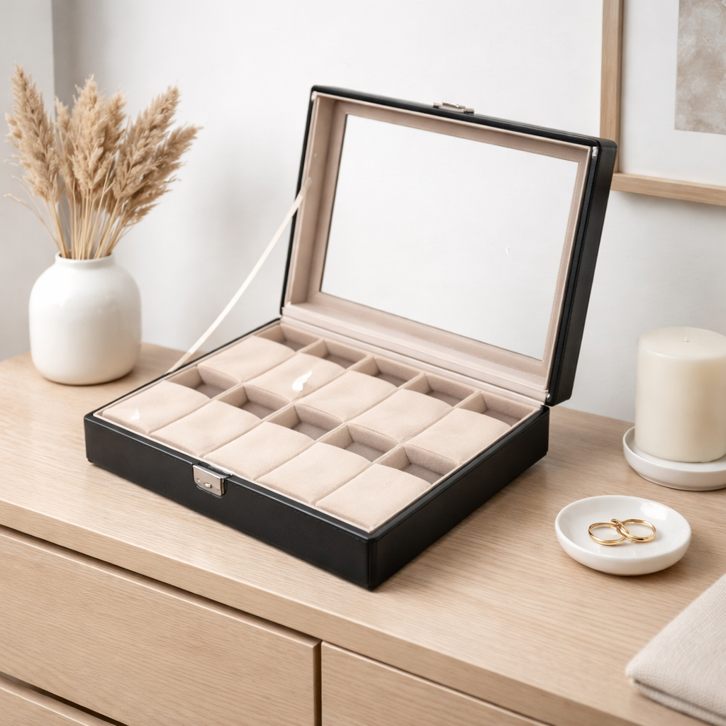 Boîte à Montres Beige Cuir 20 Emplacements