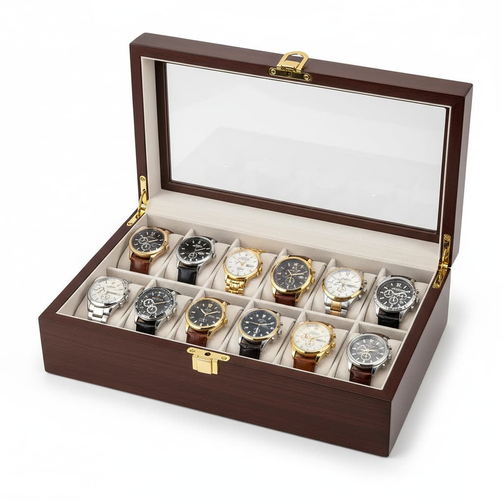 Boîte Montres Bois Laqué 6 à 12 Emplacements Coffret