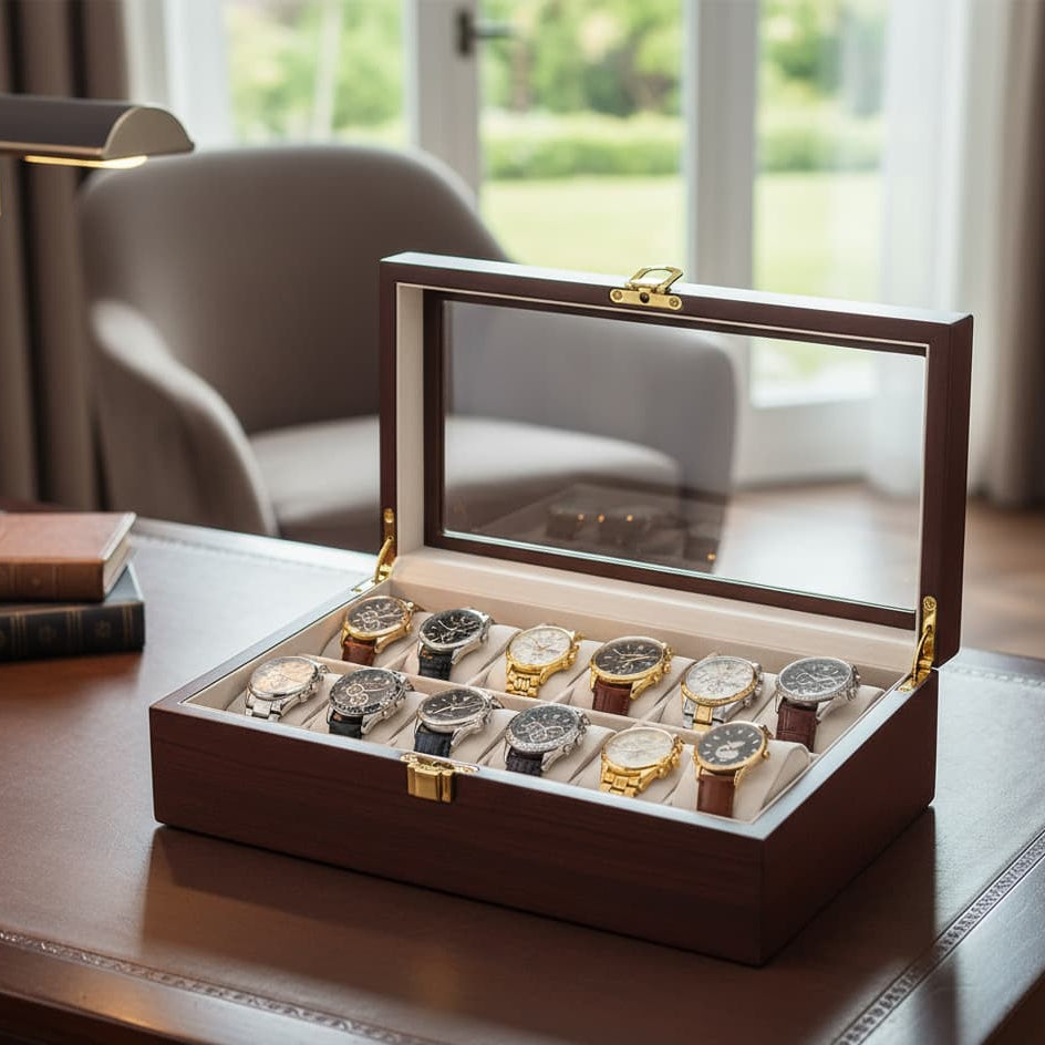 Boîte Montres Bois Laqué 6 à 12 Emplacements Coffret