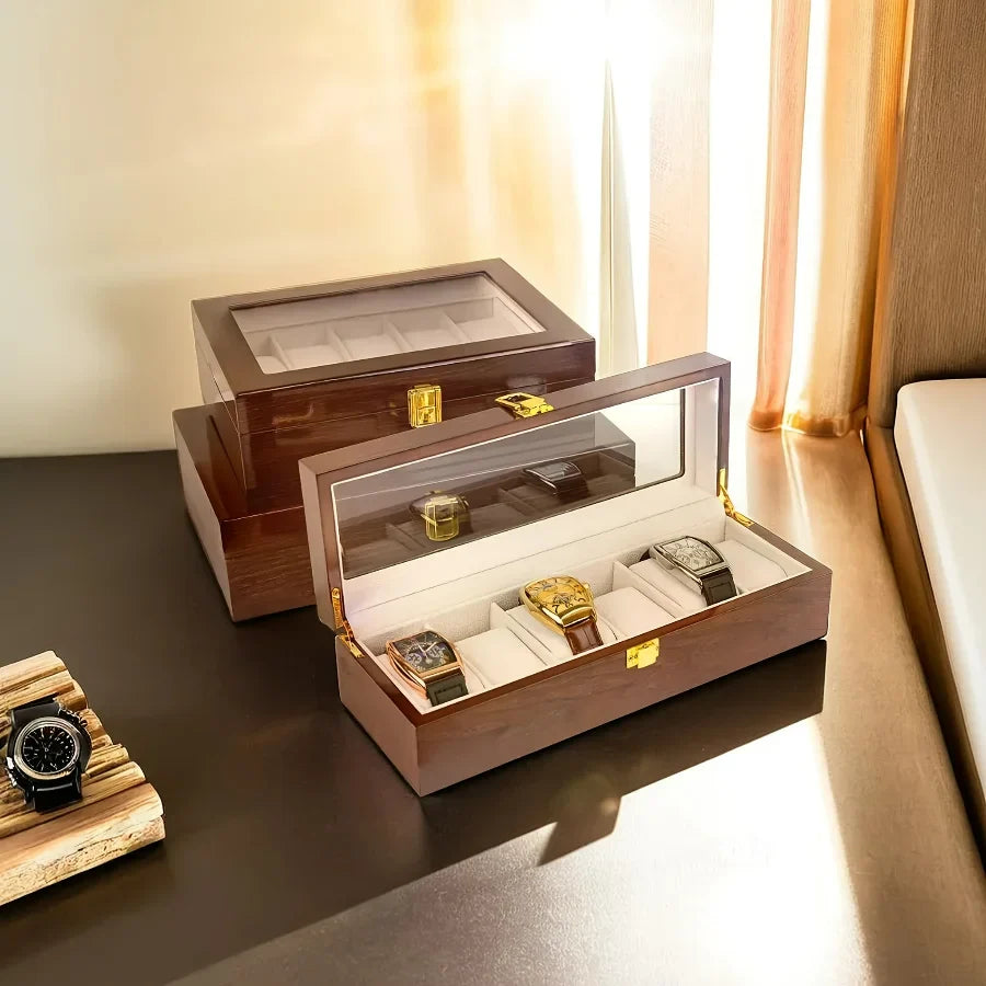 Boîte Montres Bois Laqué 6 à 12 Emplacements Coffret