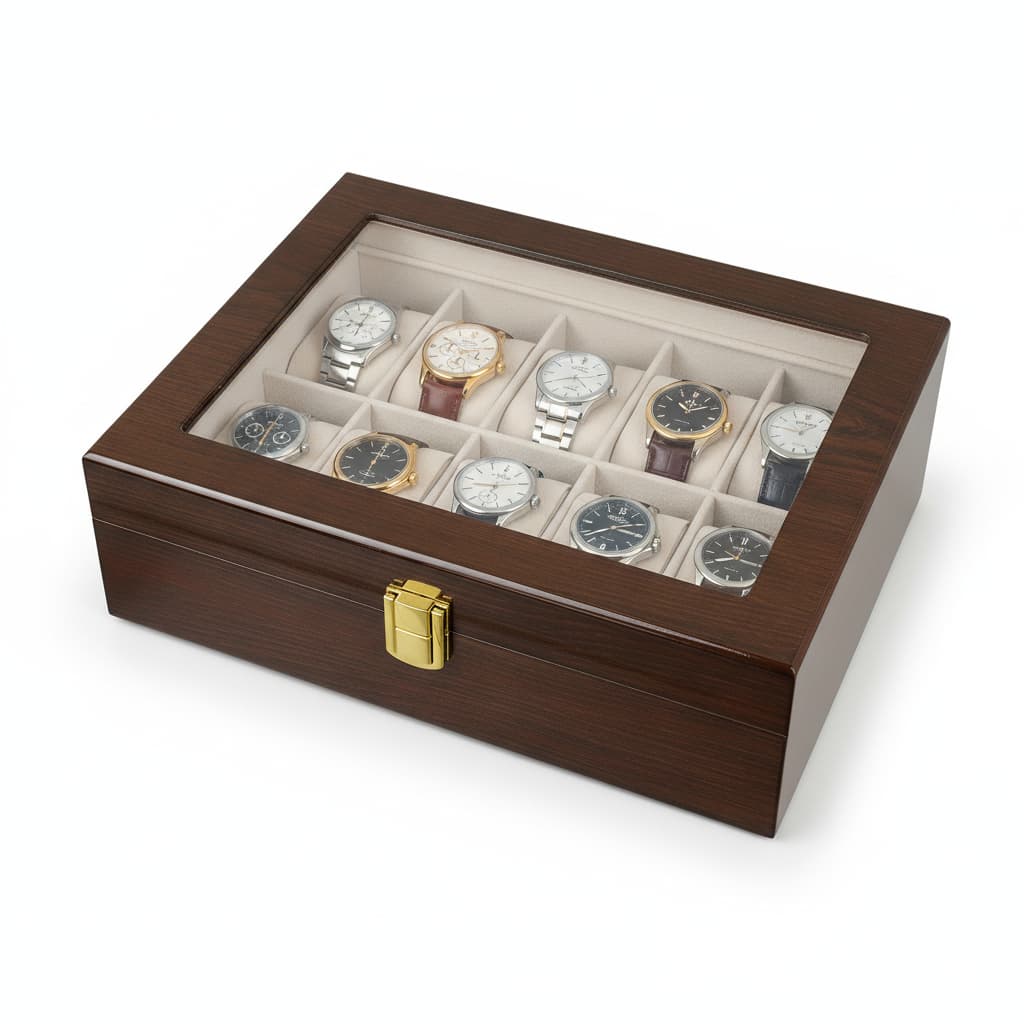 Boîte Montres Bois Laqué 6 à 12 Emplacements Coffret