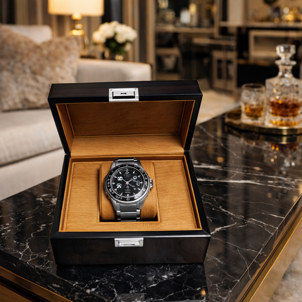 Boîte Montre Bois Laqué Cuir Doublure