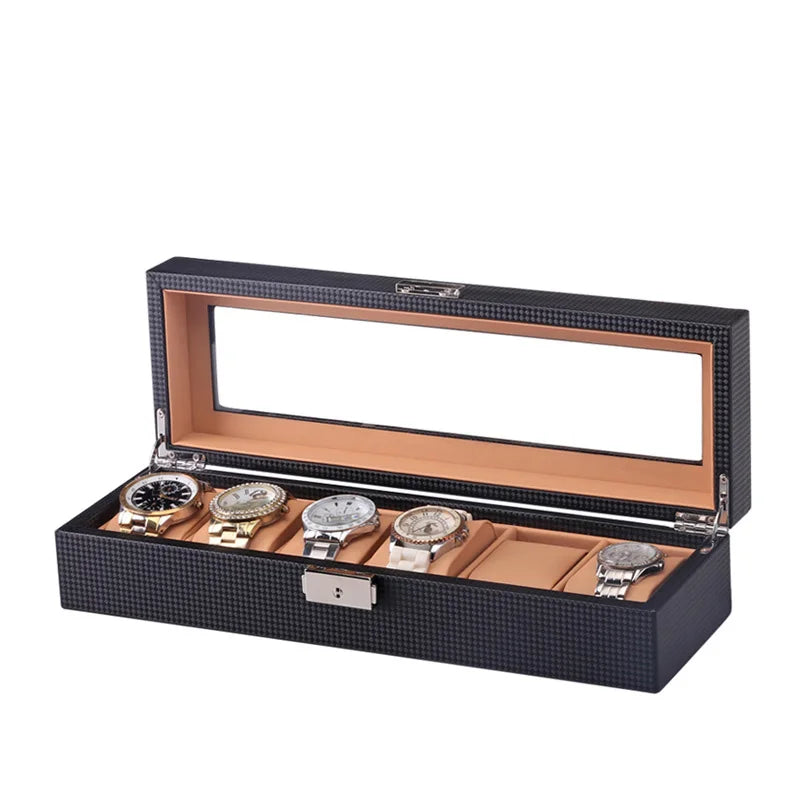 Boîte Montre Bois Cuir Vitrine 6 Places