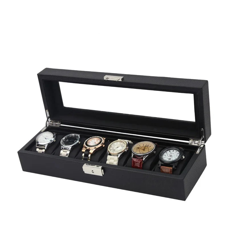 Boîte Montre Bois Cuir Vitrine 6 Places