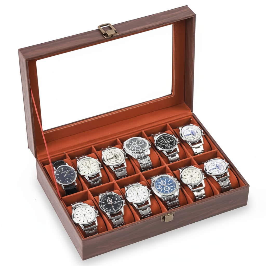 Boîte Montre Cuir Effet Bois 3 6 10 12 Places