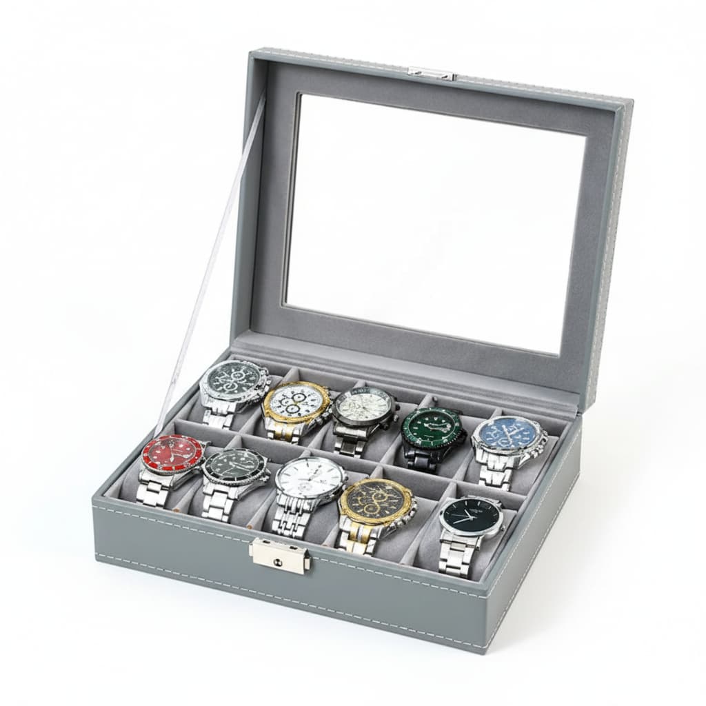 Boîte Montre Cuir Gris 6 10 12 Places