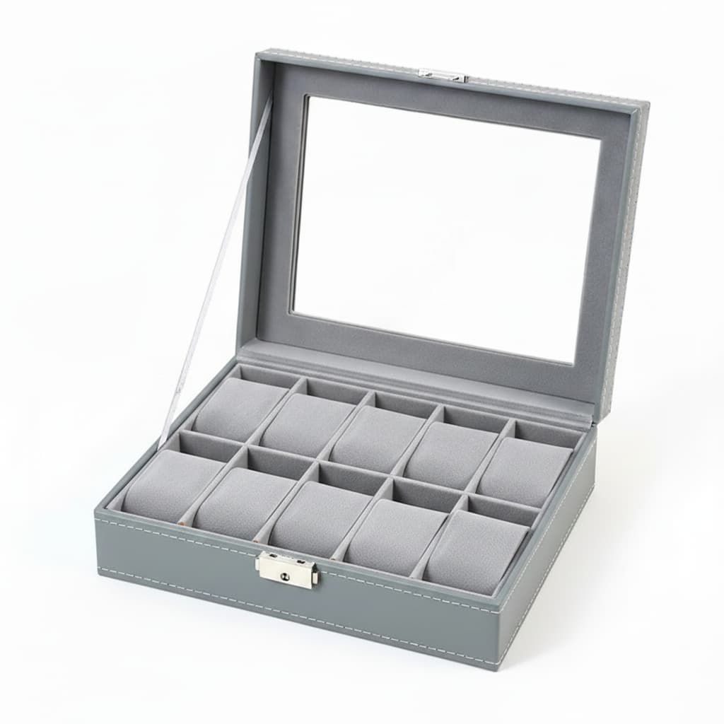 Boîte Montre Cuir Gris 6 10 12 Places