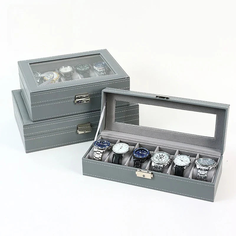 Boîte Montre Cuir Gris 6 10 12 Places