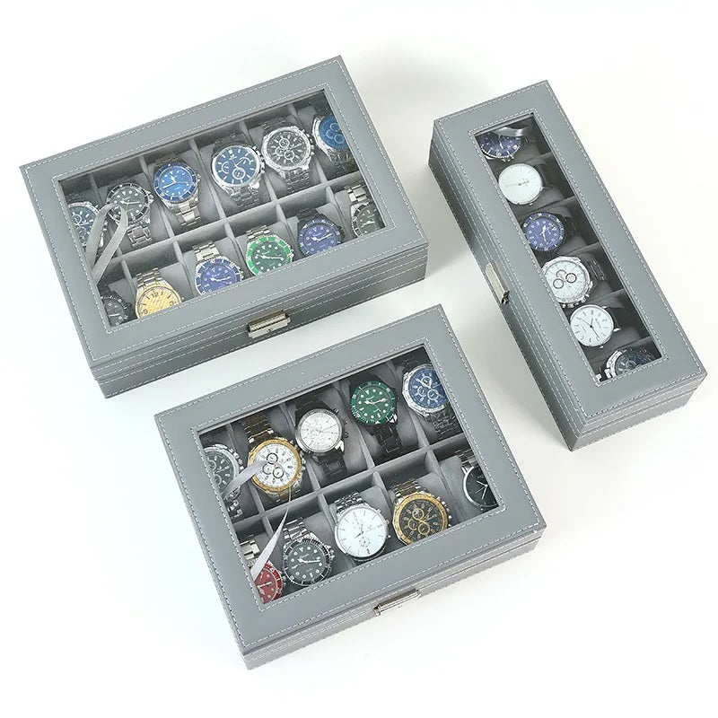 Boîte Montre Cuir Gris 6 10 12 Places