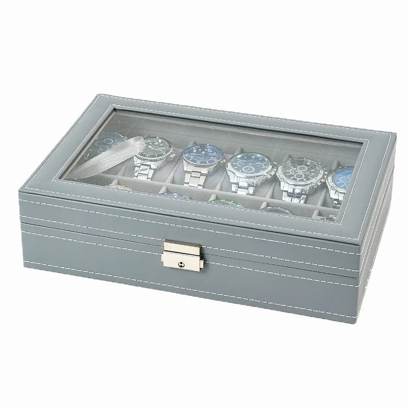Boîte Montre Cuir Gris 6 10 12 Places