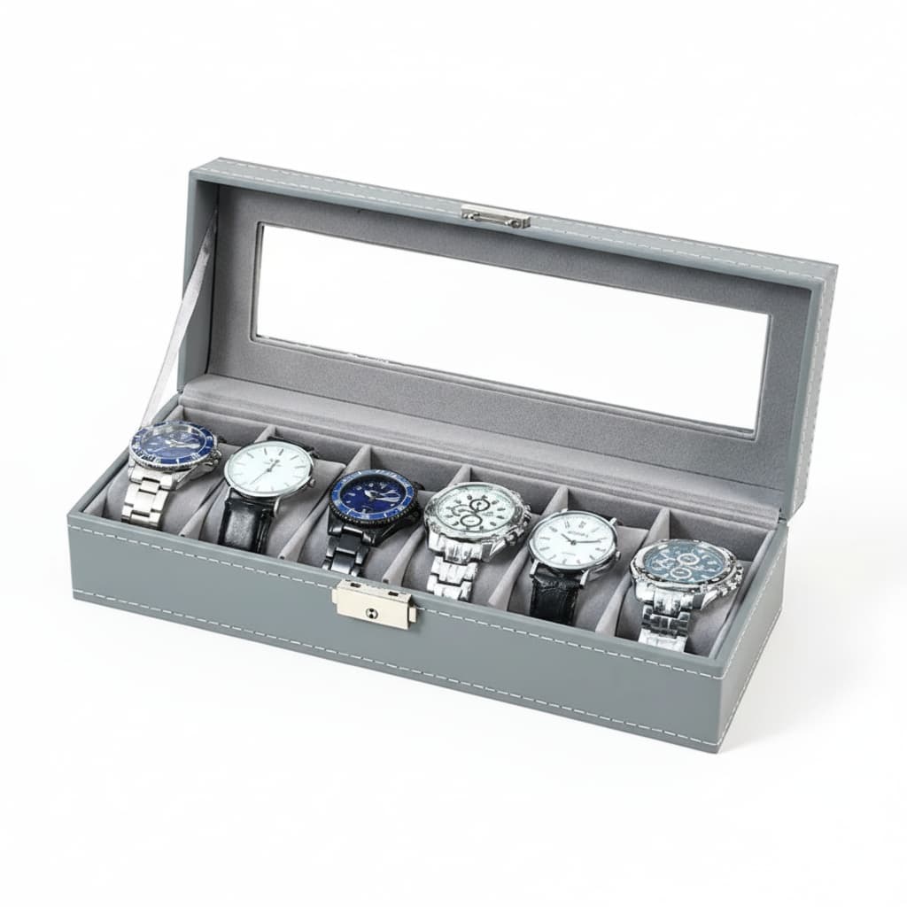 Boîte Montre Cuir Gris 6 10 12 Places