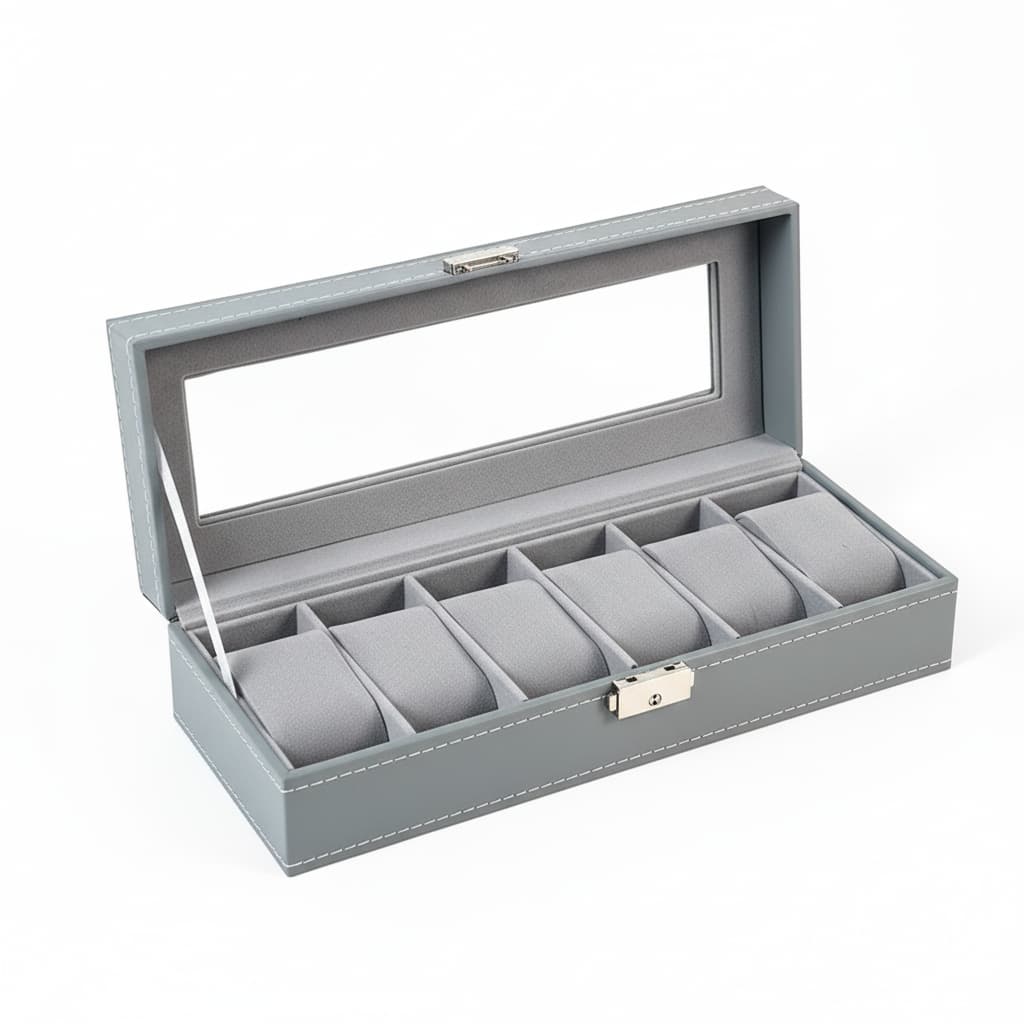 Boîte Montre Cuir Gris 6 10 12 Places