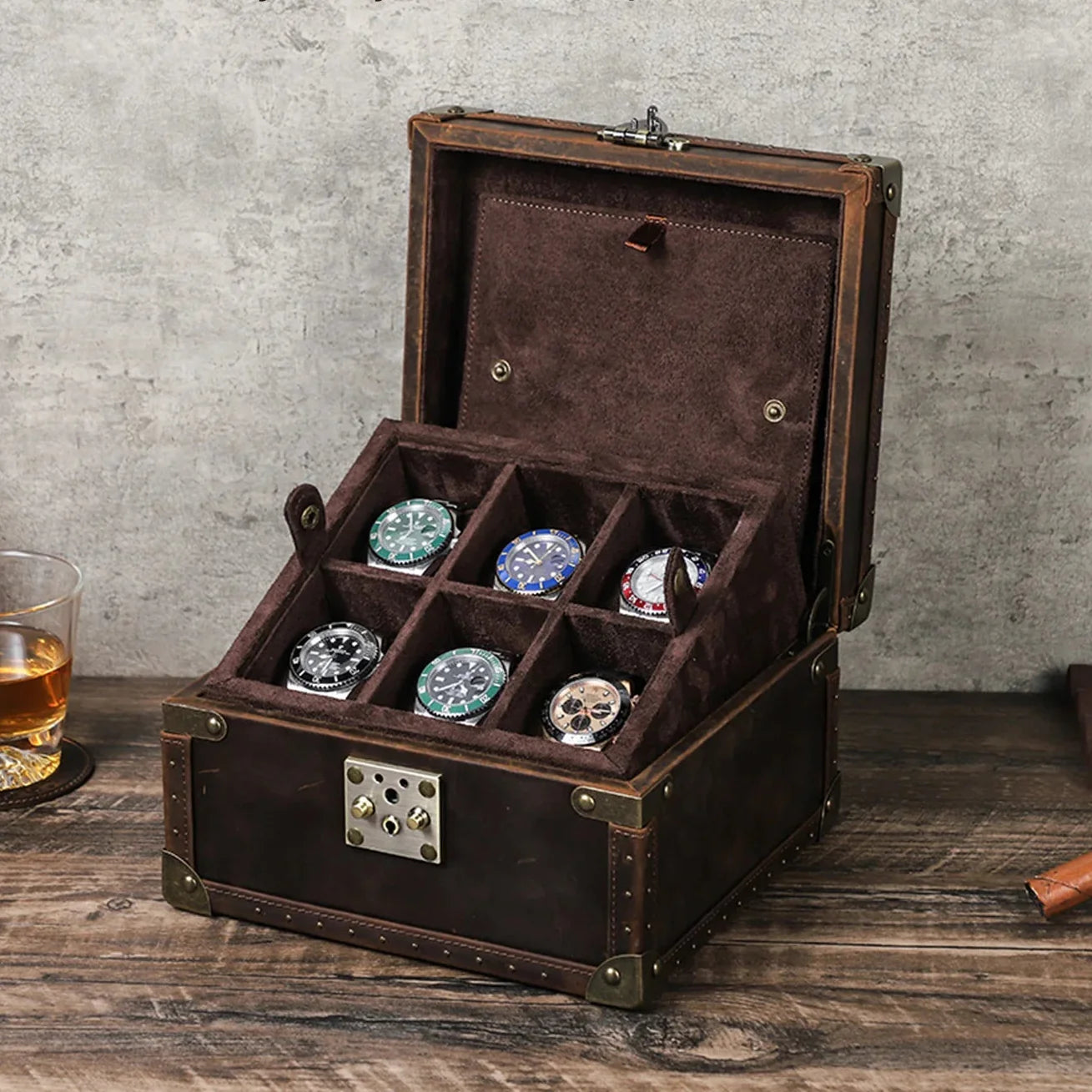Boîte Montre Cuir Vintage 2 à 10 Places