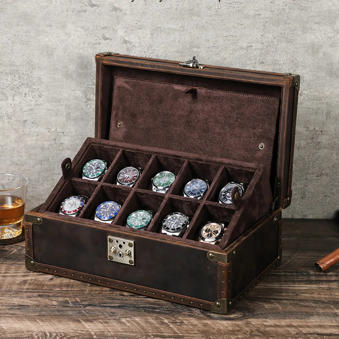 Boîte Montre Cuir Vintage 2 à 10 Places