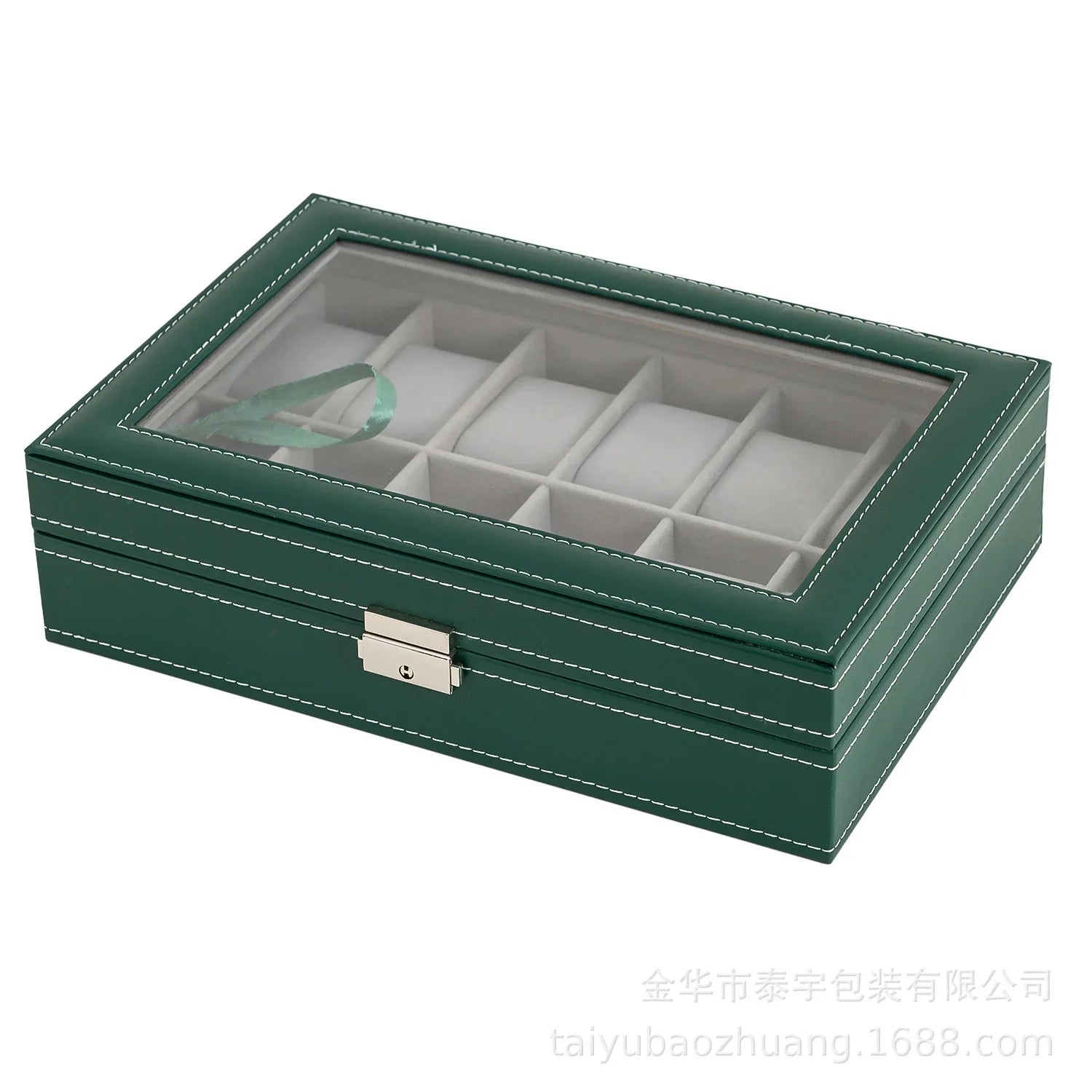Coffret Montre Cuir Vert 6 10 12 Serrure