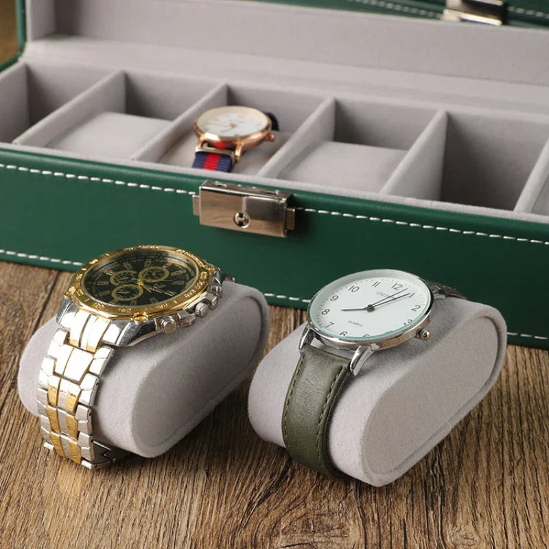 Coffret Montre Cuir Vert 6 10 12 Serrure