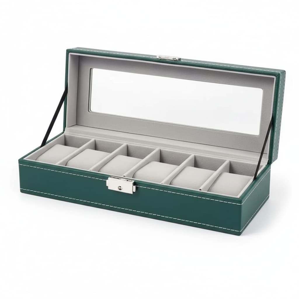 Coffret Montre Cuir Vert 6 10 12 Serrure