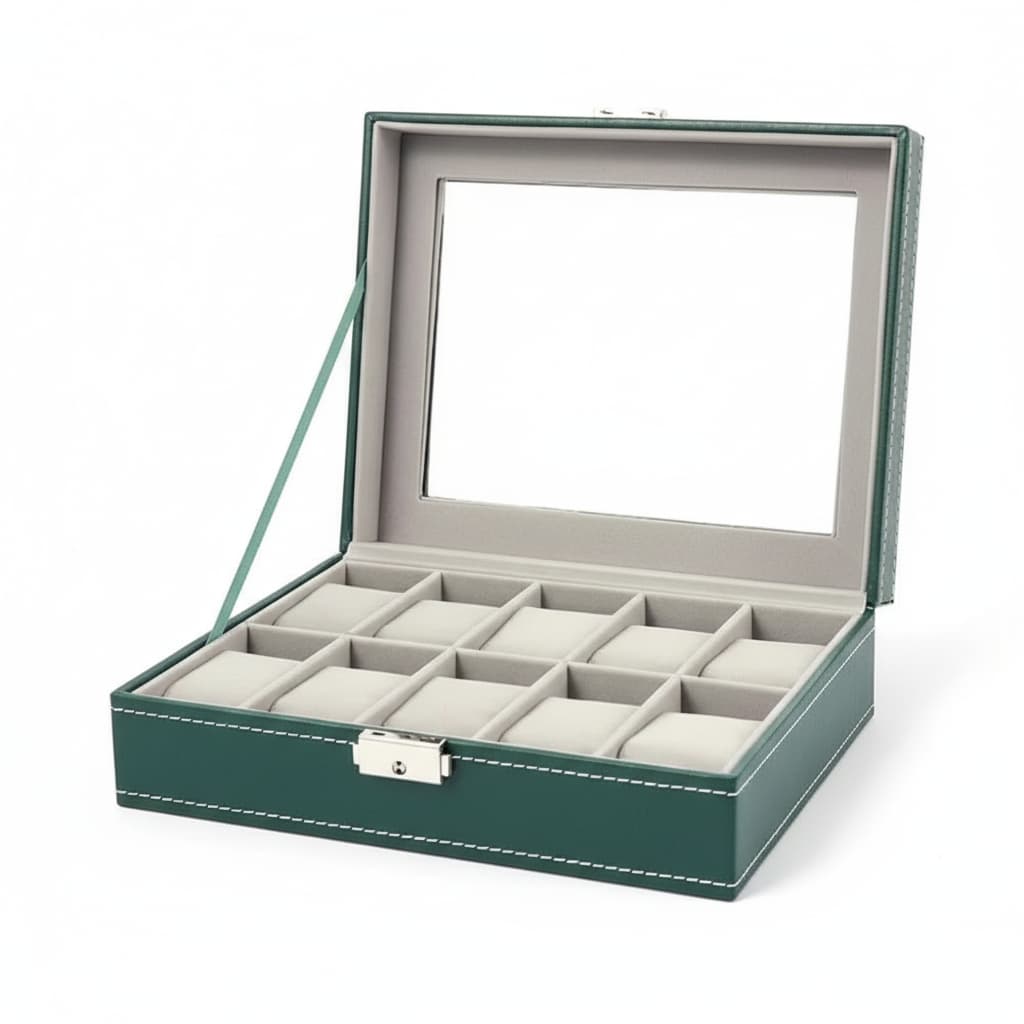 Coffret Montre Cuir Vert 6 10 12 Serrure