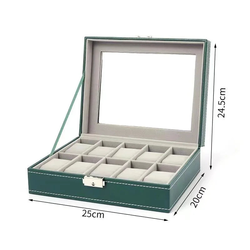 Coffret Montre Cuir Vert 6 10 12 Serrure