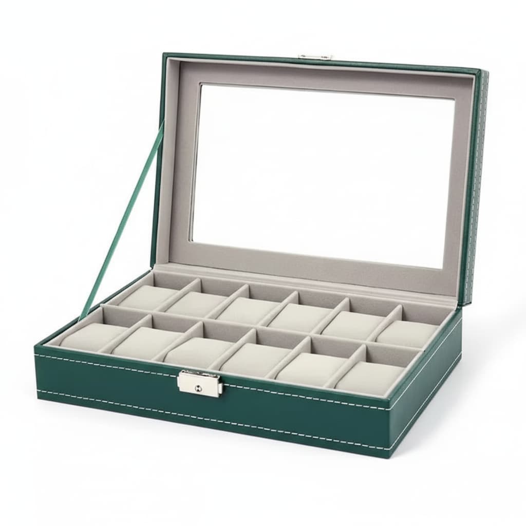 Coffret Montre Cuir Vert 6 10 12 Serrure