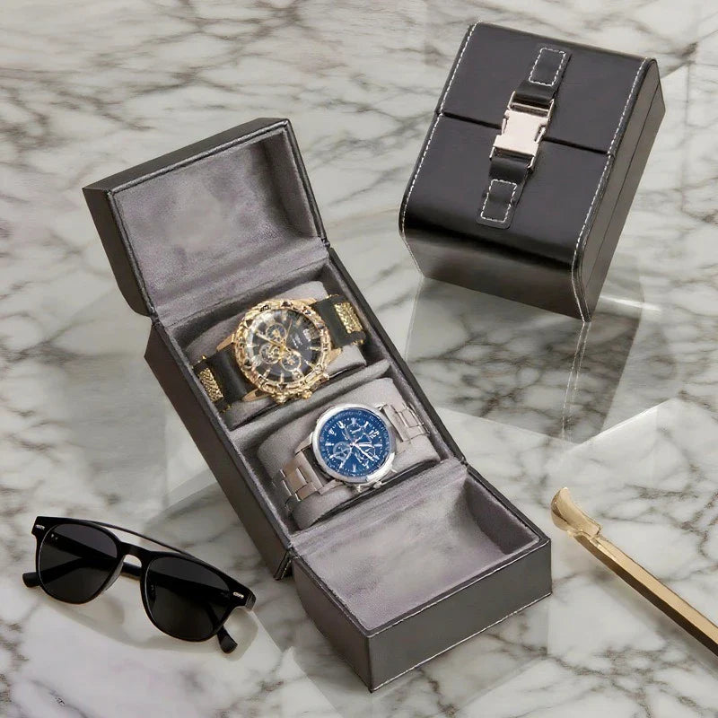 Boîte Montre Velours Noir 2 Emplacements