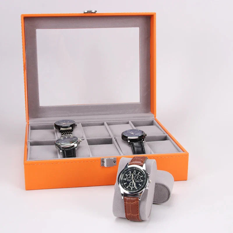 Boîte Montres Cuir Orange Vintage Vitrine