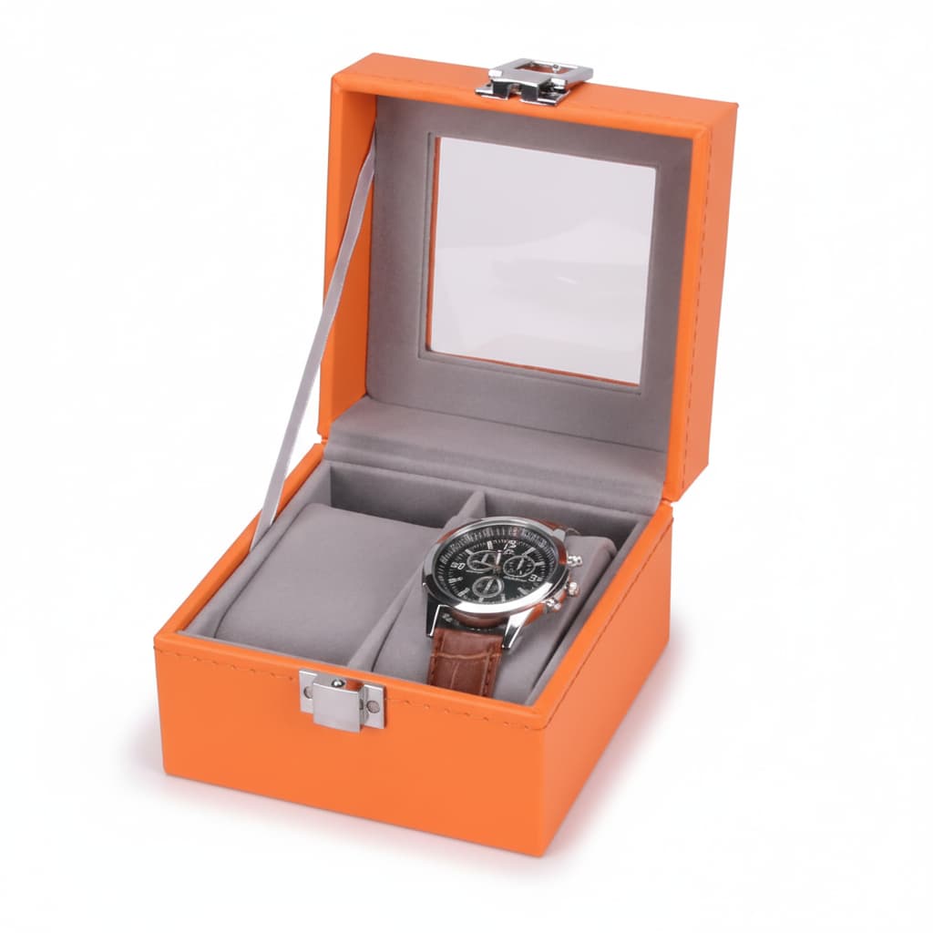 Boîte Montres Cuir Orange Vintage Vitrine