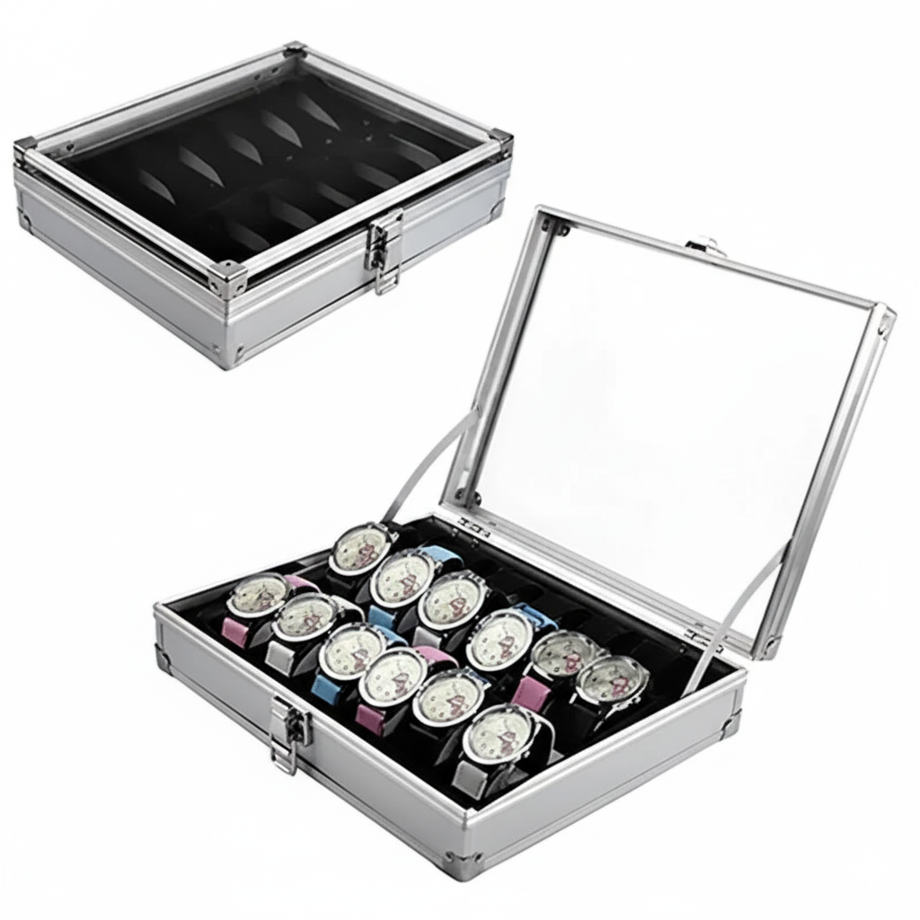 Boîte Montres Métal Aluminium 24 Emplacements Suédine