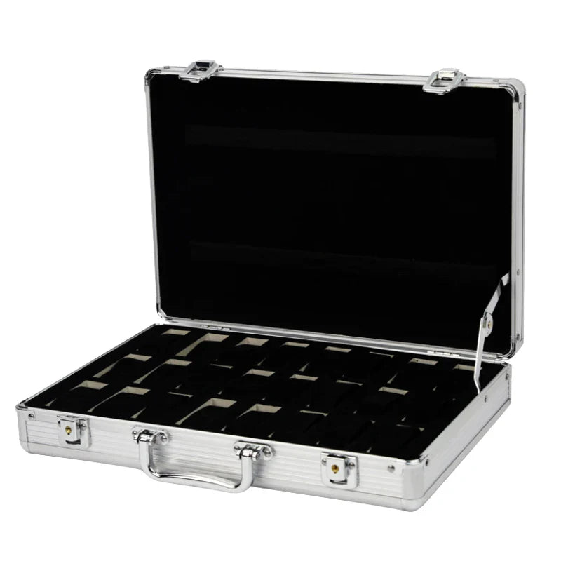 Boîte Montres Métal Aluminium 24 Emplacements Suédine
