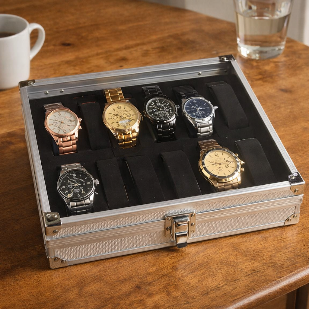 Boîte Montres Métal Aluminium 24 Emplacements Suédine