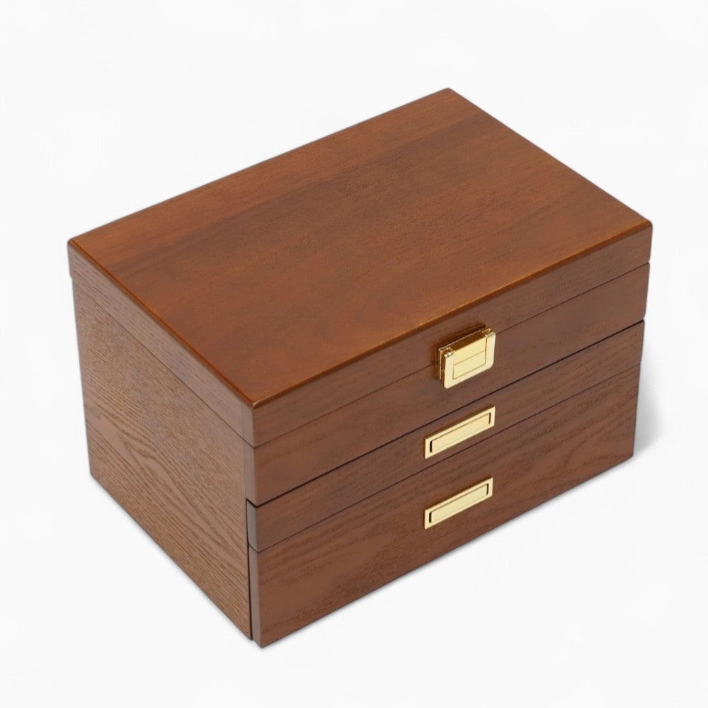 Boîte Bijoux Bois Tiroirs Velours Marron
