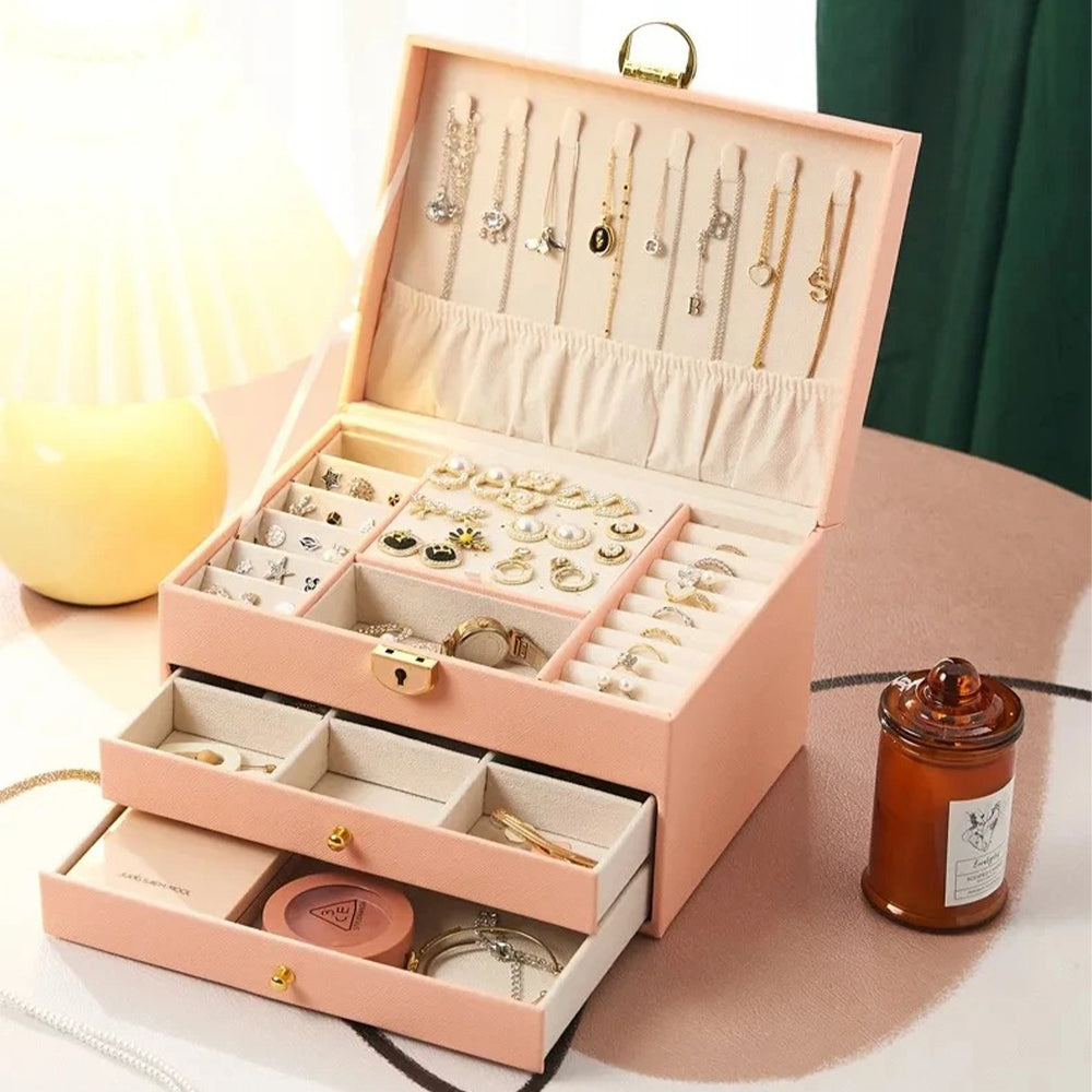 Boîte Bijoux Cuir Haut de Gamme Couvercle Vitré