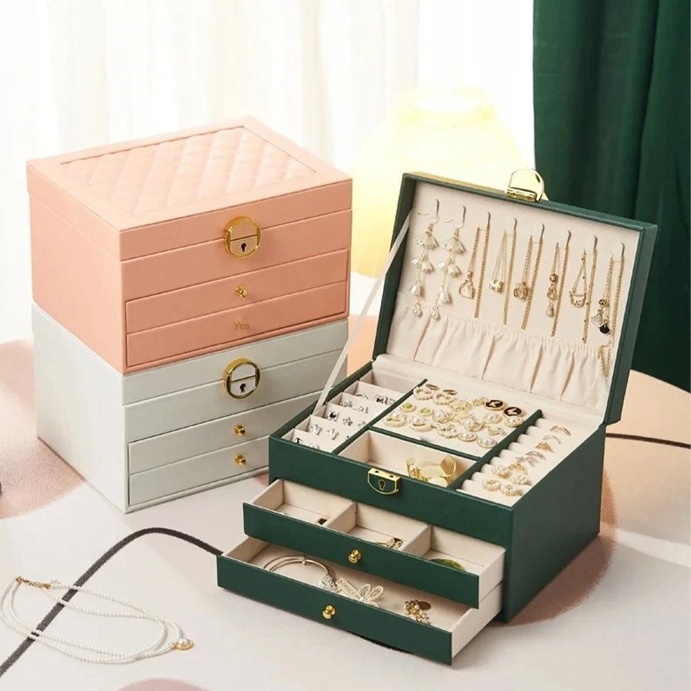 Boîte Bijoux Cuir Haut de Gamme Couvercle Vitré