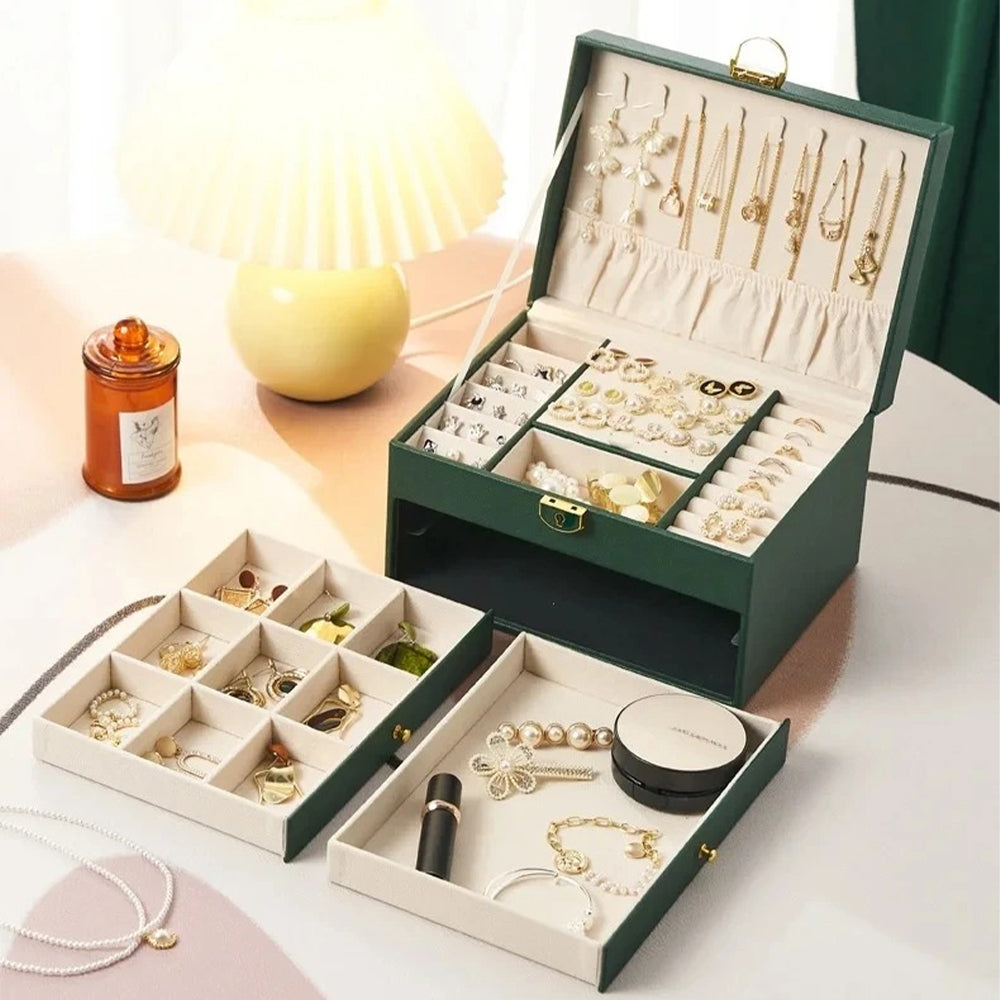 Boîte Bijoux Cuir Haut de Gamme Couvercle Vitré