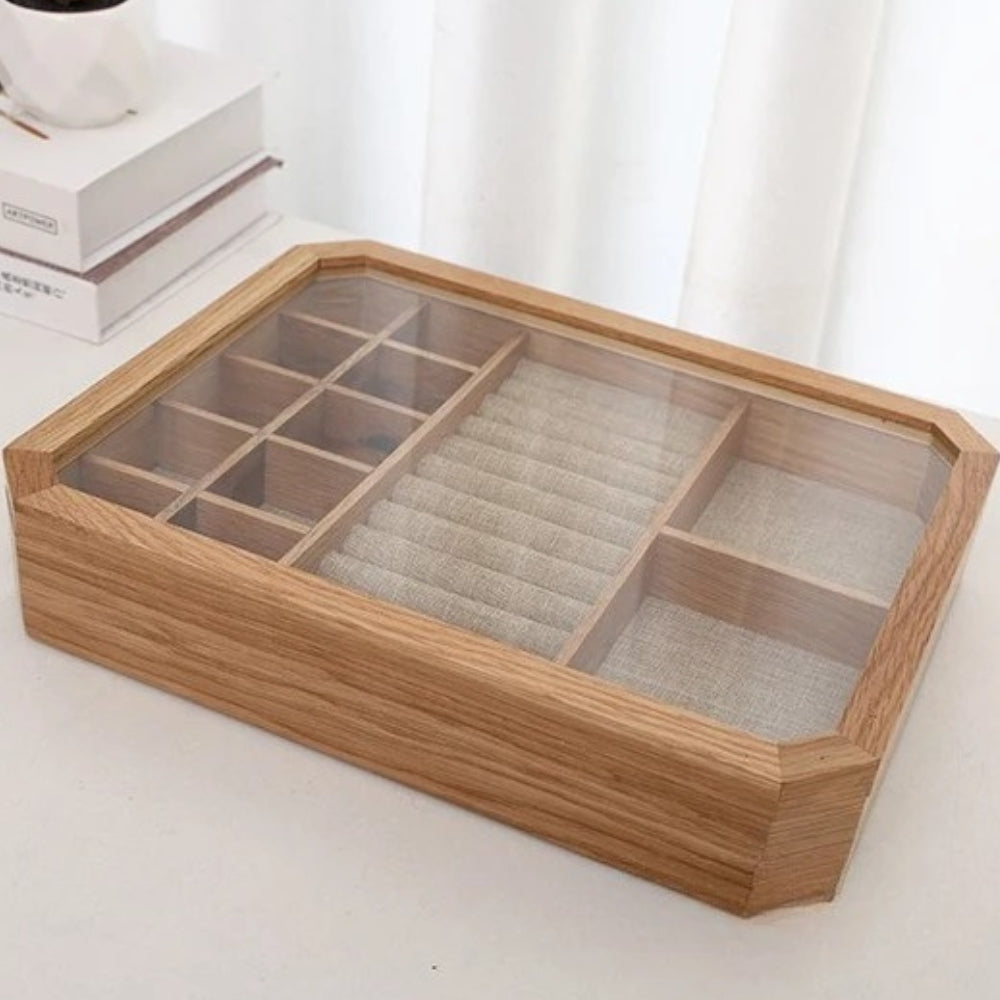 Boîte à Bijoux Bois Vitrée Chêne Blanc