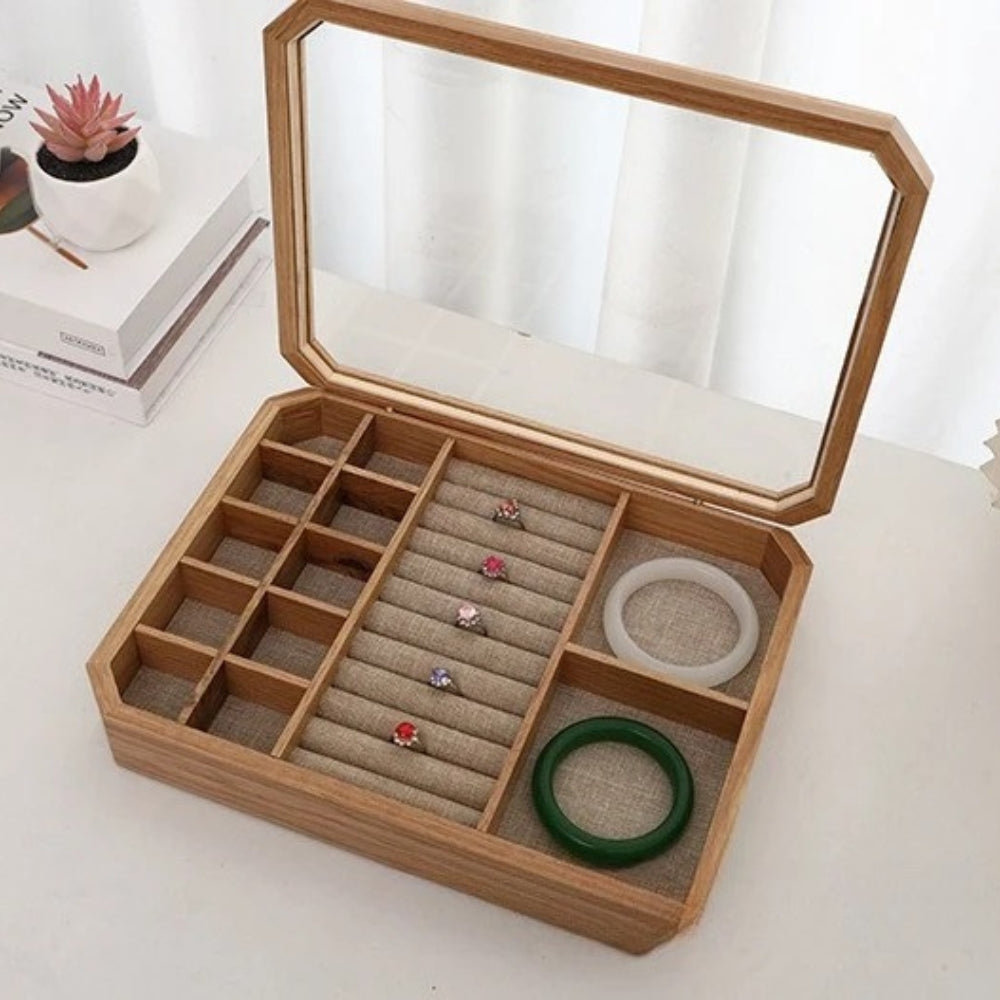 Boîte à Bijoux Bois Vitrée Chêne Blanc