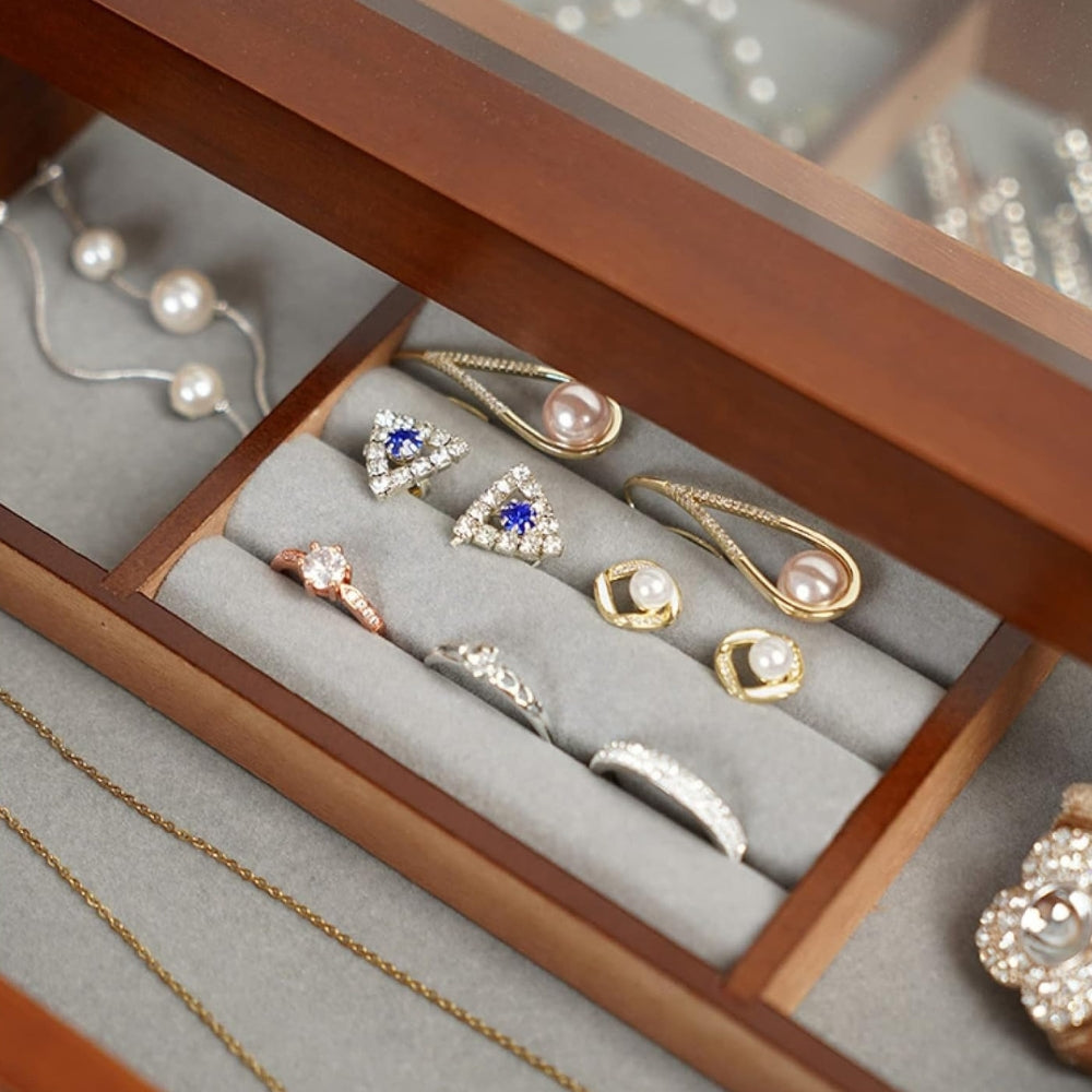 Boîte Bijoux Bois Vintage 3 Tiroirs