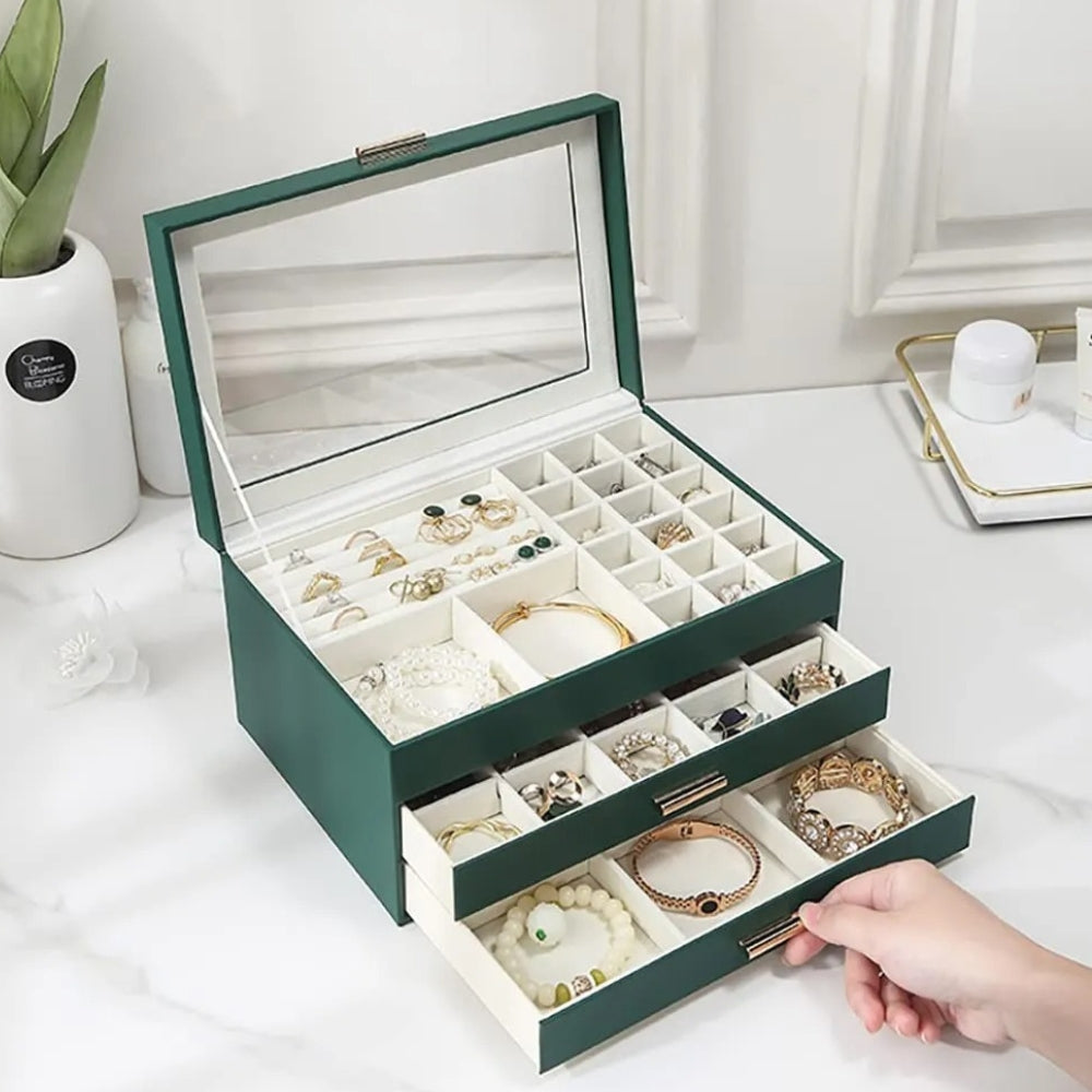 Boîte Bijoux Cuir 2 Tiroirs Velours