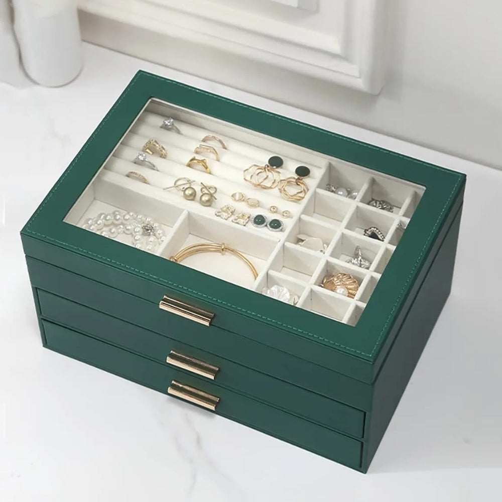 Boîte Bijoux Cuir 2 Tiroirs Velours
