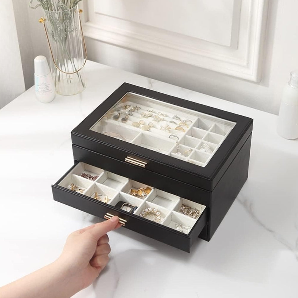 Boîte Bijoux Cuir 2 Tiroirs Velours