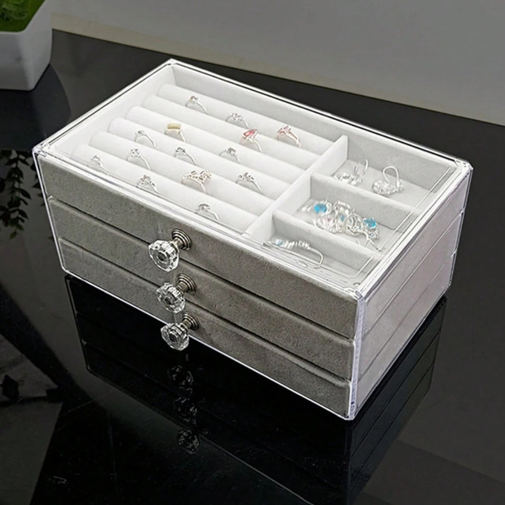 Boîte Bijoux Acrylique Transparent 3 Tiroirs Velours
