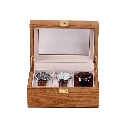 Boîte Montre Bois Verre 3 Places Luxe
