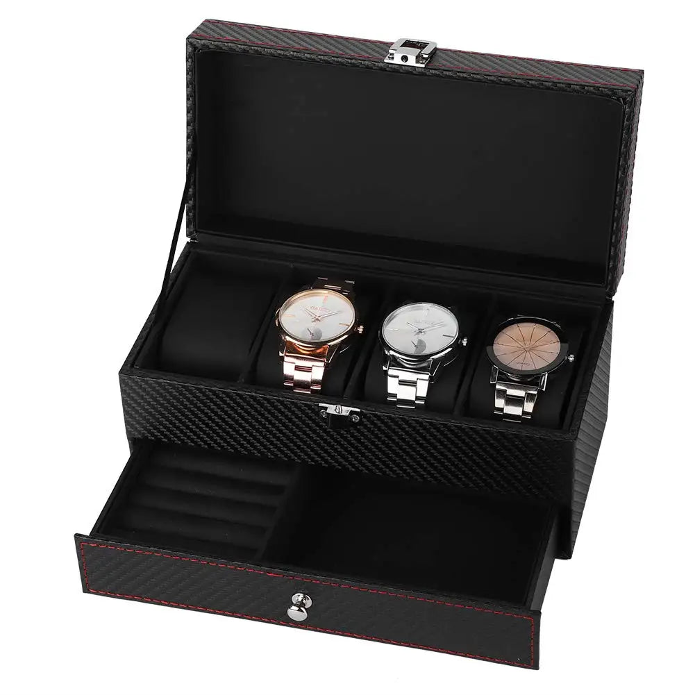 Boîte Montre Cuir PU Double Étage 4 Places
