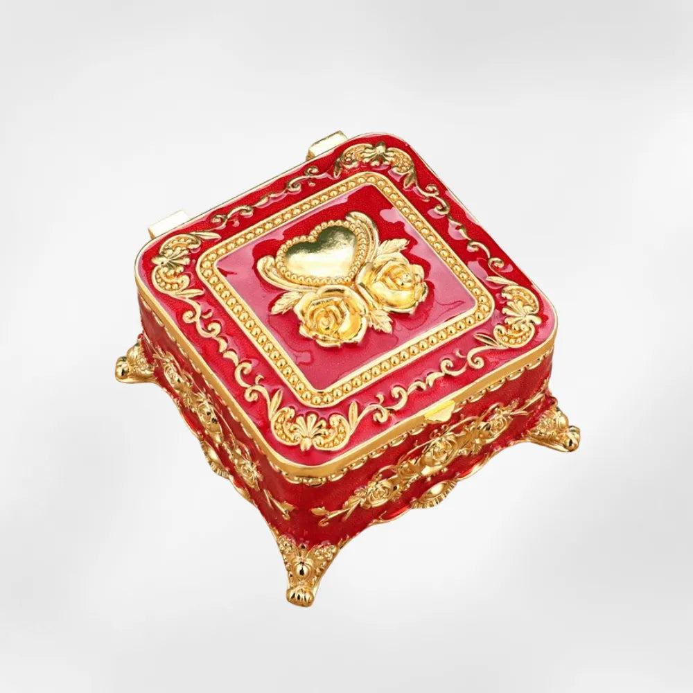 Boîte Bijoux Métal Ancienne Coffret Laiton Rouge