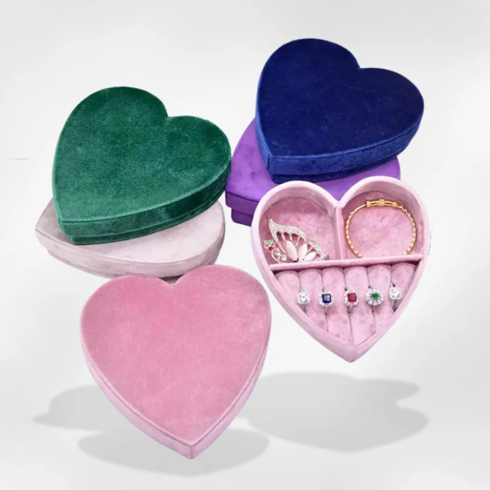 Boîte Bijoux Cœur Rose Velours Fille Jeune