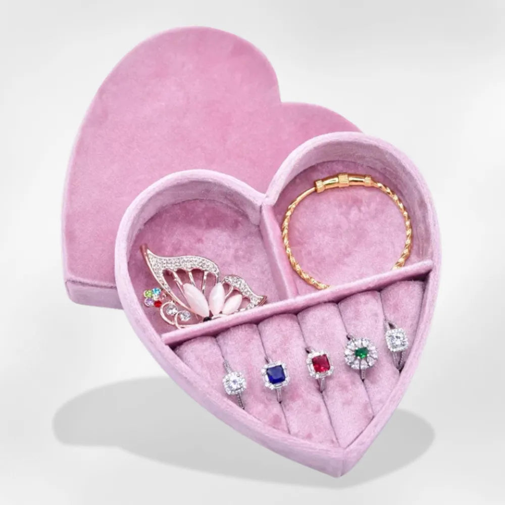 Boîte Bijoux Cœur Rose Velours Fille Jeune