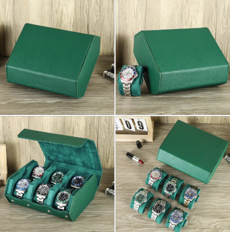 Étui Montre Velours Vert 6 Emplacements