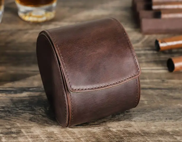 Étui Montre Cuir Gris Daim Voyage Premium