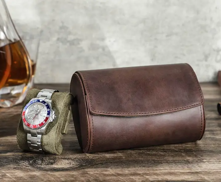 Mallette Montre Cuir Marron 3 Places Voyage