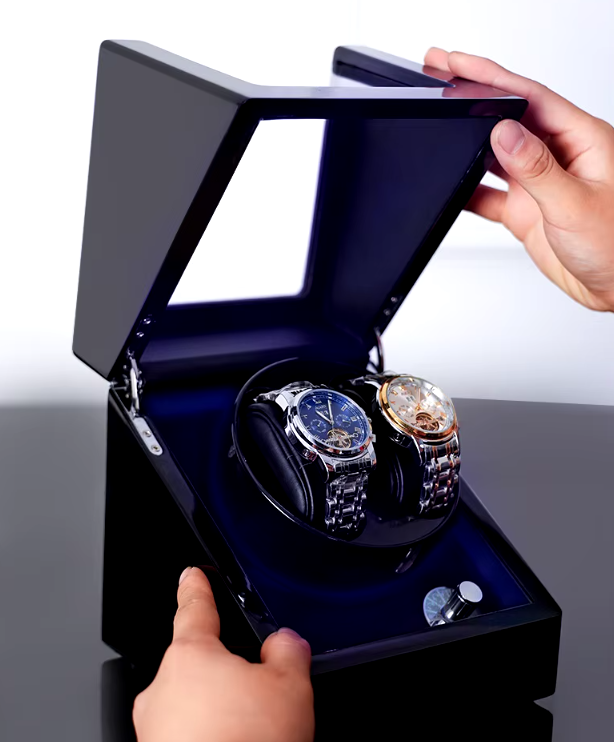 Remontoir Montre Bois Vernis Bleu Silencieux